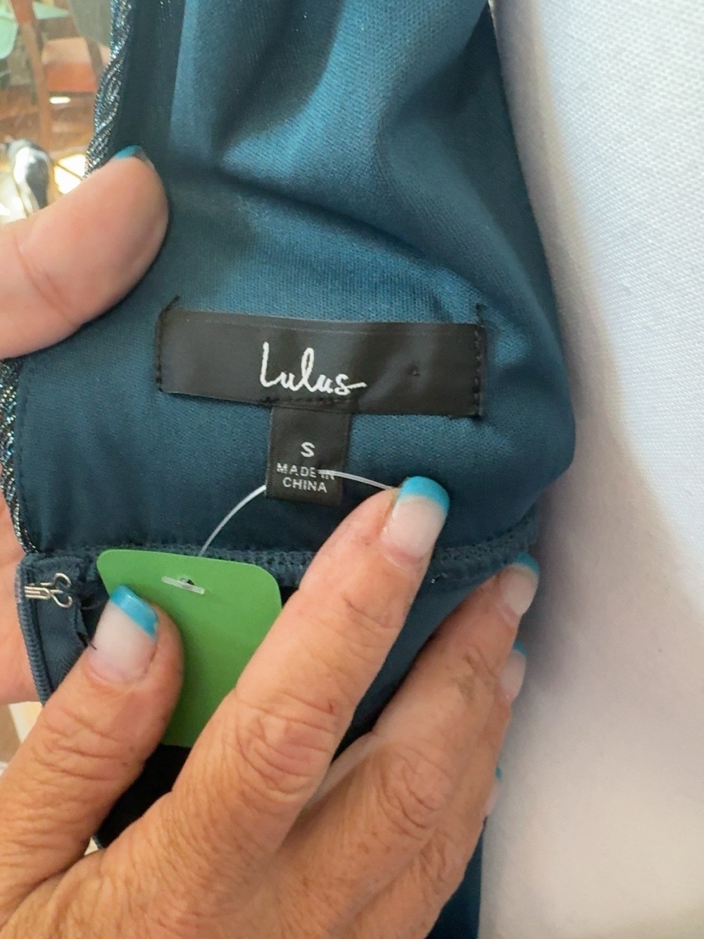 Lulu's Teal Metallic Plunge Mini Dress - Picture 3 of 3